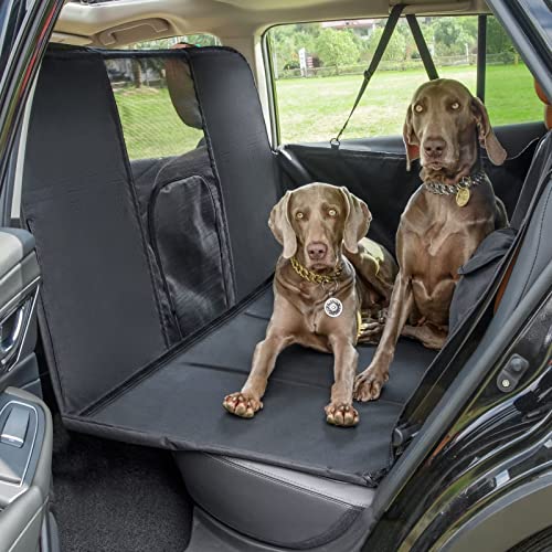 Back Seat Extender for Dogs, Dog Car Hammock, Water Resistant Backseat Pet Bridge Covers Entire Back Seat, Mesh Barrier Front Section, Against Dirt and Pet Fur Durable Pets Seat Covers for Car & SUV