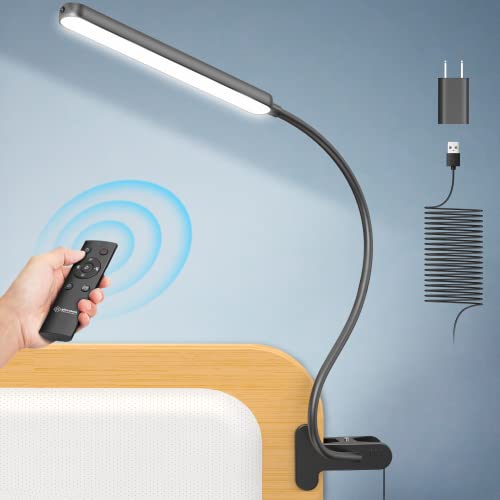 Glocusent 5W Multi-Purpose Clip On Light, 38 LEDs Bed Light, Eye Caring Reading Lamp, 5 Color & 5 Brightness with a Remote, 30-Min Auto Off Timer, Perfect for Bed Reading/Studying/Working