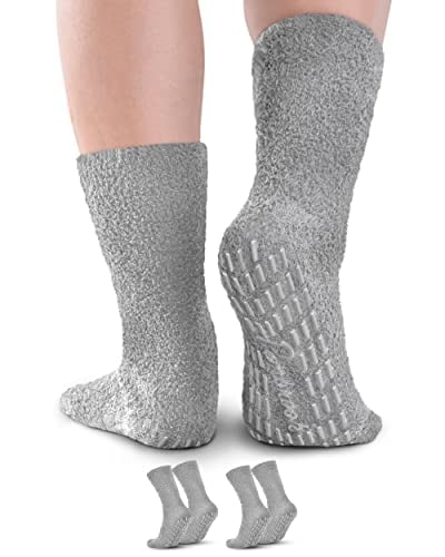 Pembrook Non Skid / Slip Socks  (2-Pack  Gray)  Hospital - Fuzzy Slipper Socks  Great for adults, men, women. Designed for medical hospital patients but great for everyone