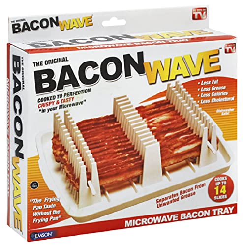 Emson Bacon Wave TRTAZ11A, Microwave Bacon Cooker, New, 9.96" x 8.03" x 0.37" (Length x Width x Height), White