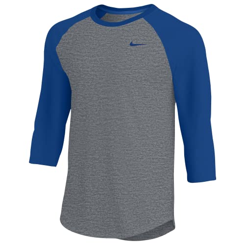 Nike Men's Team 3/4 Raglan T-Shirt (Medium, Dark Grey Heather/Game Royal)