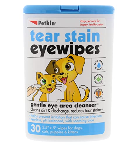 Petkin Pet Eye Wipes, 30 Moist Wipes - Gentle Eye Cleaning Wipes Remove Dirt, Discharge, & Tear Stains - Super Convenient Pet Wipes for Dogs, Cats, Puppies & Kittens - Ideal for Home or Travel