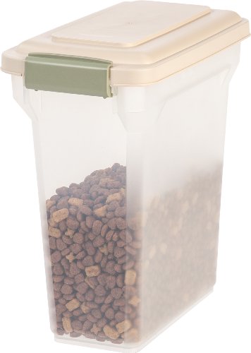 IRIS USA 12.5 Lbs / 15 Qt WeatherPro Airtight Pet Food Storage Container, for Dog Cat Bird and Other Pet Food Storage Bin, Pet Supplies, Keep Pests Out, Keep Fresh, BPA Free, Clear/Almond