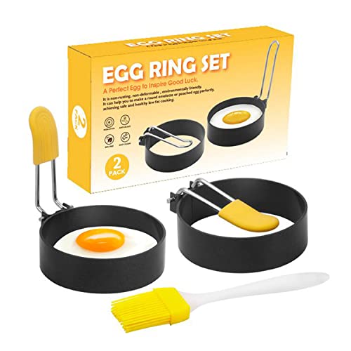 Egg Rings for Frying Eggs, 2 Pack Stainless Steel Nonstick Round Egg Cooker Ring For Frying Eggs and Egg Mcmuffins, Egg Mold For Breakfast, Mini Pancakes