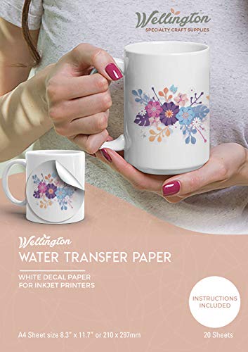 Wellington Specialty Craft Supplies, Waterslide Decal Paper for Inkjet Printer, A4 Size, 20 Water Slide Transfer Printing Sheets, White