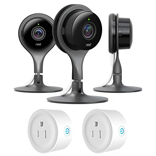 Google Nest Indoor Security Camera Pack of 3 Bundle with Deco Gear 2 Pack WiFi Smart Plug (5 Items)