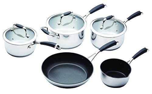 Master Class MasterClass Five Piece Deluxe Non-Stick Stainless Steel Cookware Set, Silver