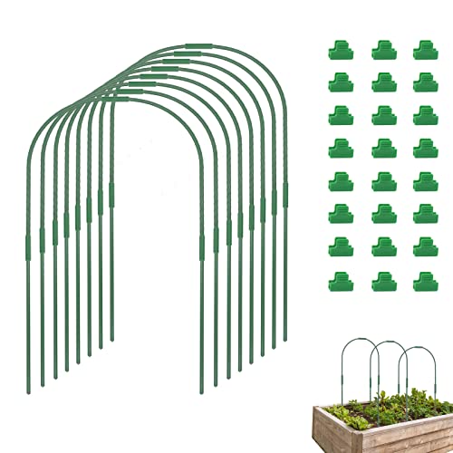 Greenhouse Hoops Grow Tunnel,Garden Hoops 8 Sets(25.6" x 31.5" ) Rustproof Plastic Coated Steel Support Frame Greenhouse Hoops for Raised Beds, Garden Tunnel Row Cover Hoops Kit with 24 Pcs Clamps