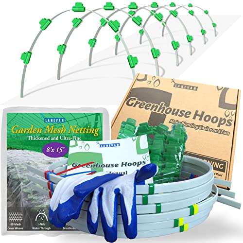 LANEVAN Garden Mesh Netting Kit, Super Bendable Fiberglass Greenhouse Hoops with Ultra-Fine Pest Barrier for 2-4ft Raised Beds, Weather Resistant Grow Tunnel for Planting Row Protection