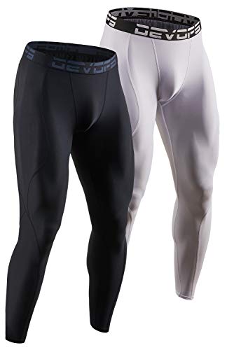 DEVOPS 2 Pack Men's Compression Pants Athletic Leggings (Large, Black/White)