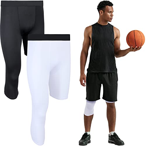 2 Packs Men's 3/4 One Leg Compression Tights Unisex Leggings Athletic Base Layer for Basketball Sports (r Style, Small)