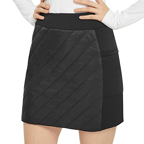 FitsT4 Women's Puffer Skirts Lightweight Quilted Sport Skorts Insulated Warm Snow Skirts Hiking Running Golf Black Size XL