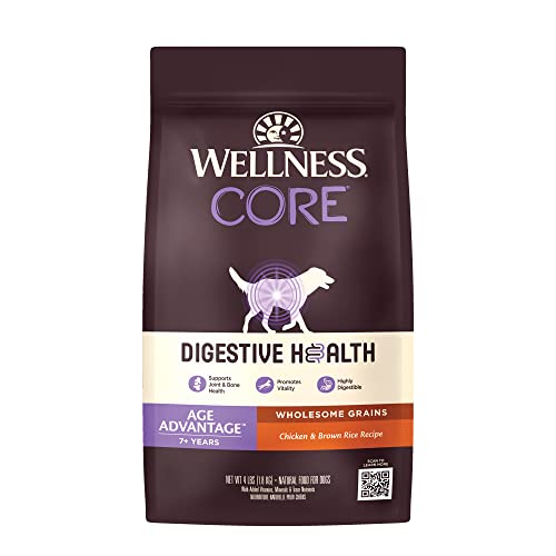 Wellness CORE Digestive Health Dry Senior Food with Wholesome Grains, Advanced Age for Dogs Over 7-Years Old, for Dogs with Sensitive Stomachs, Made in USA with Real Chicken (Senior, 24-Pound Bag)