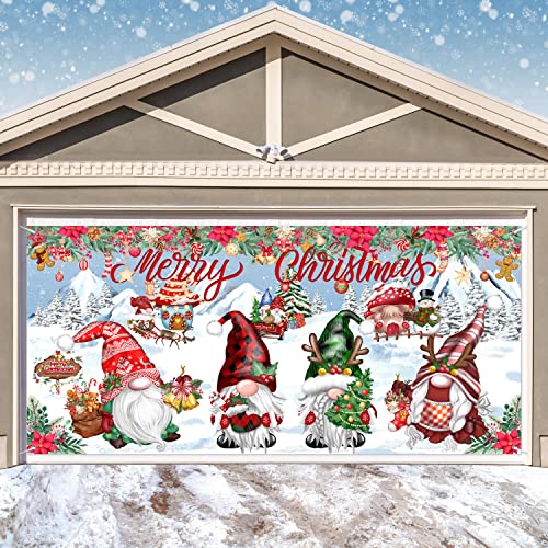 Christmas Gnomes Garage Door Banner Decoration Large Garage Door Cover Christmas Santa Gnome Decal Xmas Holiday Outdoor Wall Photo Props Background Hanging Backdrop Decor 6 x 13 ft (Xmas-Gnomes-01)