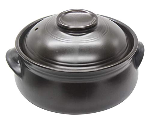 TIKUSAN Korean Ceramic Cooking Hot Pot Dolsot Bibimbap Stone Bowl, Korean Soup Food Earthenware with Lid 1.7 quarts