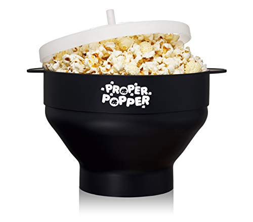 The Original Proper Popper Microwave Popcorn Popper, Silicone Popcorn Maker, Collapsible Bowl BPA Free & Dishwasher Safe - (Black)