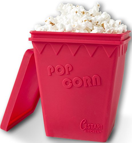 Microwave Popcorn Popper | Replaces Microwave Popcorn Bags | Healthy Air Popped Popcorn - No Oil Needed | BPA Free Premium European Grade Silicone Popcorn Maker by Cestari Kitchen (Red Makes 8 cups)