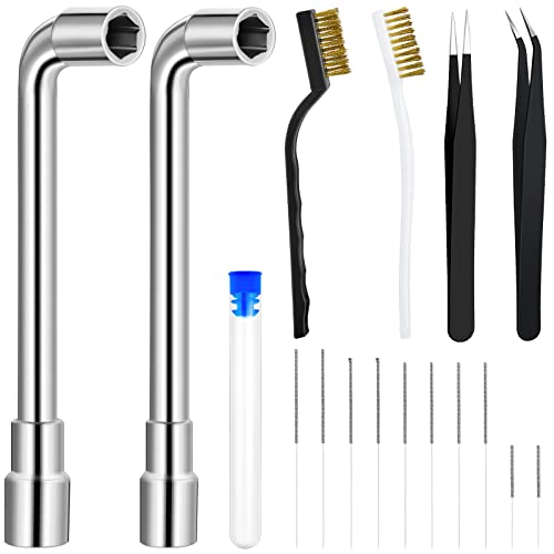 16 Pieces 3D Printer Nozzle Wrench Cleaning Kit,10 Nozzle Cleaning Pins with Storage Box 2 Tweezers 2 Cleaning Copper Wire Brushes 2 L-Shaped Wrench Tool for 3D Printer Accessories