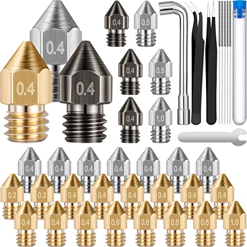 Funrous 3D Printer Nozzle Cleaning Kit, Stainless Steel and Brass Compatible with Mk8 Extruder Nozzles 0.2mm, 0.4mm, 0.5mm, 0.6mm, 0.8mm, 1.0mm Cleaning Tool for Cr-10, Ender 3/ V2 Ender3 Pro (37 Pcs)
