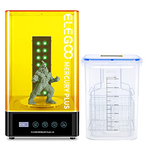 ELEGOO Mercury Plus 2.0 Wash and Cure Station, Upgraded 2 in 1 Design Washing UV Resin Curing Machine with Washing Container and Busket for LCD/DLP/SLA Mars Photon S Photon Mono 3D Printed Models