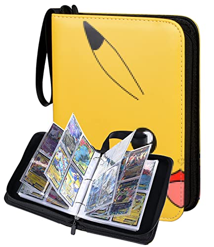 Card Binder 4 Pokets,Trading Card Holder Book for TCG Game Cards and Sports Trading Cards,Fits 400 Cards Collector Album Yellow (Yellow)
