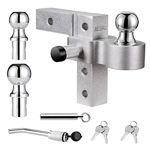 FULLHAUL Adjustable Trailer Hitch Ball Mount with Forged Aluminum Shank, Fits 2" Receiver, 6" Drop/Rise Hitch, 1-7/8"&2"&2-5/16" Combo Tow Balls with Double Pin Key Locks, GTW of 7,500 lbs