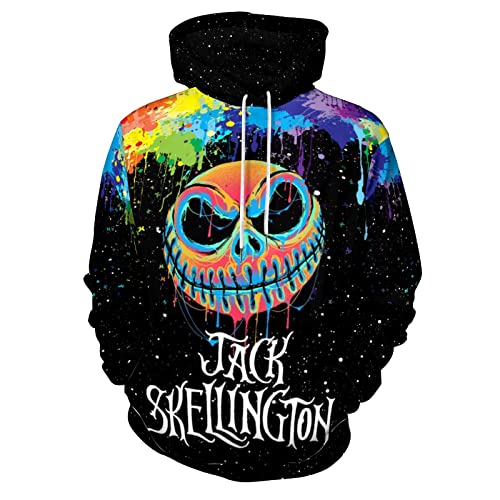 Unisex Christmas Hoodies 3D Printed Jack Skellington Sally Casual Hoodies Sweatshirt Pullover Hooded for Men Women Adults Youth Gifts L