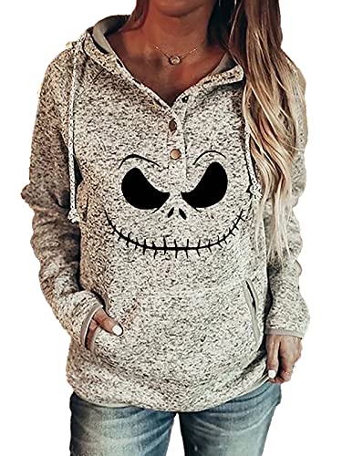 MORCHOY Womens Nightmare Before Christmas Sweatshirt With Pocket, Xmas Jack Skellington Hoodie Sweater Outfits for Women (D-Xmas-white, L)