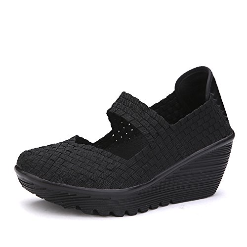 SDF889-1heise42 EnllerviiD Women Wedge Mary Jane Sandals Closed Toe Weave Platform Heel Sandals Shoes