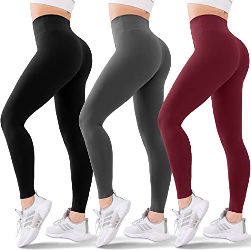 Blisset 3 Pack High Waisted Leggings for Women-Soft Athletic Tummy Control Pants for Running Yoga Workout Reg & Plus Size