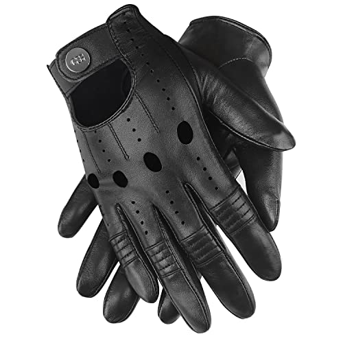 GSG Men Leather Gloves Black Driving Cycling Touchscreen Motorcycle Unlined Gloves 10