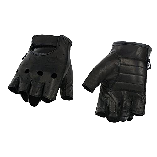 Milwaukee Leather SH195 Men's 'Open Knuckles' Black Leather Fingerless Gloves with Gel Palm - Large