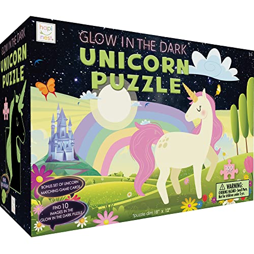 Hapinest 100 Piece Glow-in-The-Dark Unicorn Jigsaw Puzzle for Kids Girls and Boys Gifts Ages 5 6 7 8 9 10 11 12 Years Old and Up