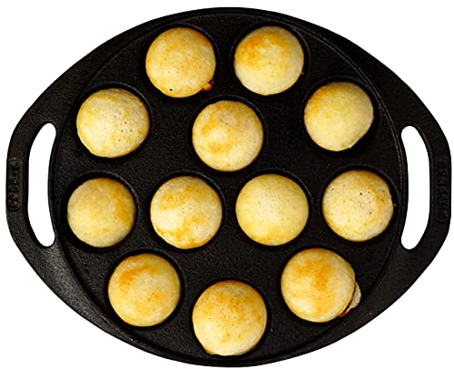 Dynamic Cookwares Cast Iron 12 Cavity Paniyaram/Paddu/Ponganalu Pan/Kallu/Chatti (8 inch, Pre-seasoned & Naturally Non-stick)