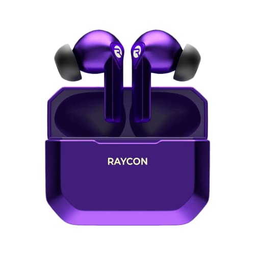Raycon The Gaming Bluetooth True Wireless Earbuds with Built in Mic, Low Latency, 31 Hours of Battery, Charging Case with Talk, Text, and Play, Bluetooth 5.0 (Digital Purple)
