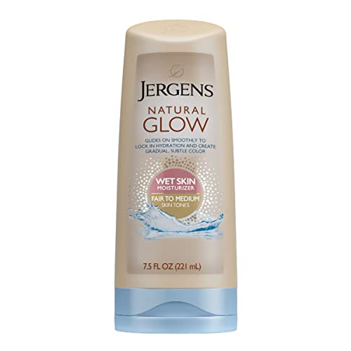 Jergens Natural Glow In-shower Lotion, Self Tanner for Fair to Medium Skin Tone, Wet Skin Lotion, Sunless Tanner Locks in Hydration for Gradual, Flawless Color, 7.5 Ounce