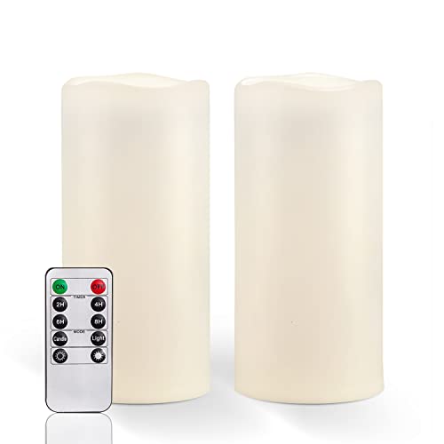 Amagic 8 x 4 Outdoor Waterproof Candles with Remote Control, Battery Operated Large Flameless Candles with Timer, Wont melt, Long-Lasting, Ivory White, Set of 2