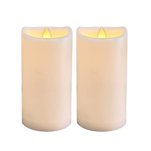 2 Pack Outdoor Battery Operated Candles with Timer (3x6 Inch) Waterproof Flameless Flickering Pillar Candles Plastic LED Fake Candle for Halloween Christmas Decoration Outside Lantern Festival Decor