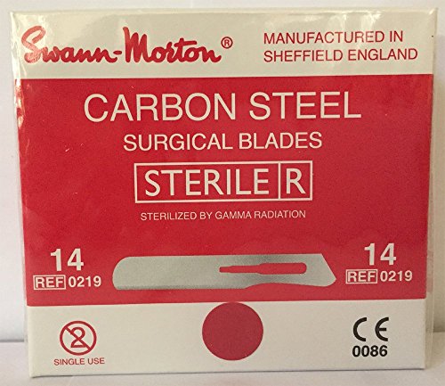 Swann-Morton #14 Sterile Surgical Blades, Carbon Steel [individually packed, box of 100]