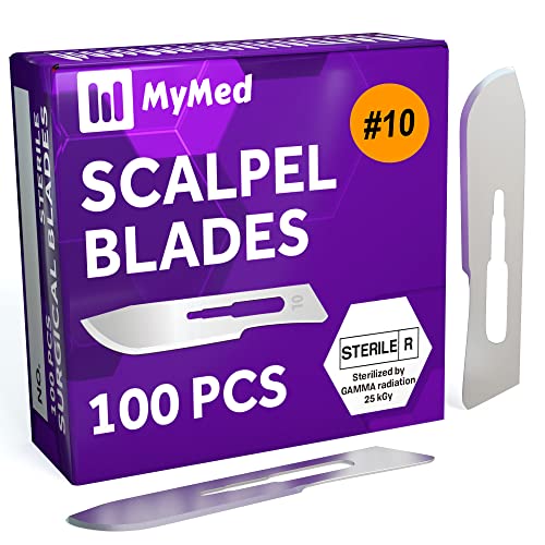 Pack of 100 Surgical Blades 10 Disposable Scalpel Blades, Size 10 Scalpel Blades for Surgical Knife Scalpel handle, High Carbon Steel Dermablade Surgical Blades. Individually Wrapped 10 Blade, Sterile