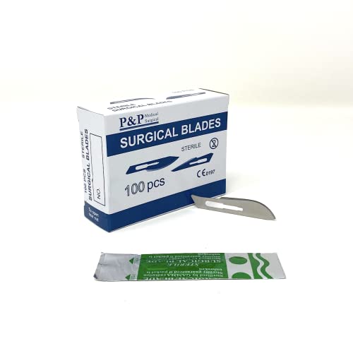 Disposable Surgical Scalpel Blades Sterile High Grade Carbon Steel 2.1% 10xx Individually Foil Wrapped by P&P MEDICAL SURGICAL Size 21 Box of 100