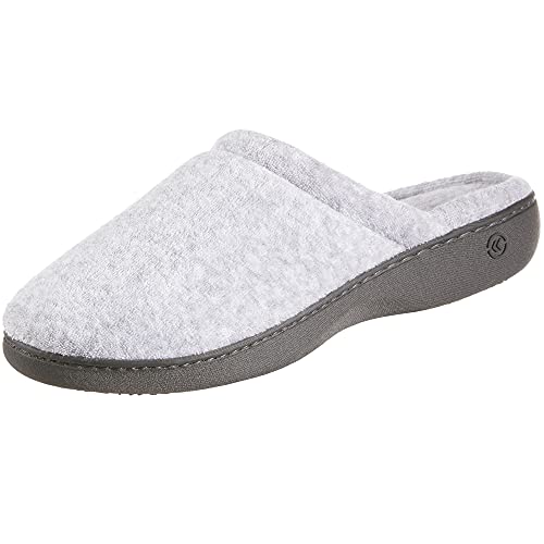 isotoner womens Terryslip Clog With Memory Foam for Indoor/Outdoor Comfort Slip on Slipper, Heather Grey Rounded, 5.5-6 US