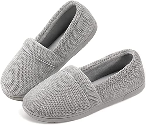 ULTRAIDEAS Women's Cozy Memory Foam Slippers, Women's slippers lightweight Chenille House Shoes with Indoor Anti-Skid Rubber Sole (8, Grey)