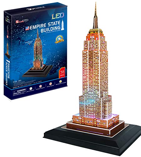 CubicFun 3D Puzzles for Adults and Kids LED Empire State Building Model Kits, Home Decor and Birthday Gifts for Women and Men, New York City Puzzle Kit 38 Pieces