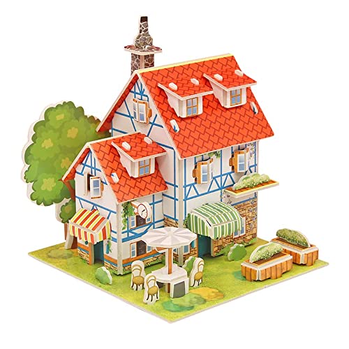 GISHIA DIY 3D Jigsaw Puzzle Toys Paper and EPS Foam Board for Kids and Adults Fun and Creative DIY Toy Model Building kit for Kids Toys for Girls and Boys. House Series (French Inn)