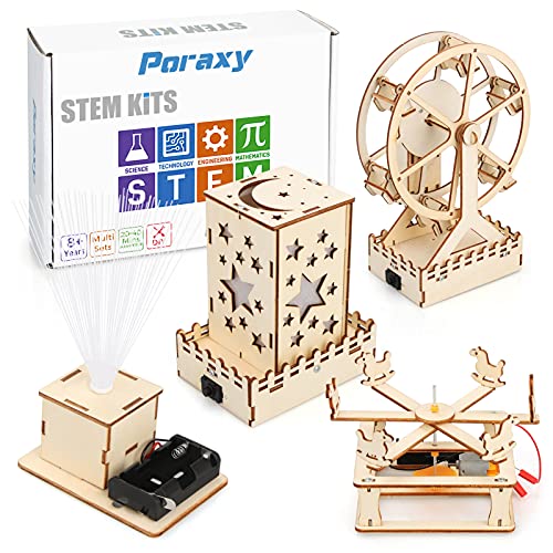 4 in 1 STEM Kits, Wooden Construction Science Kits, STEM Projects for Kids Ages 8-12, 3D Puzzles, DIY Educational Model Building Toys, Christmas Birthday Gifts for Girls and Boys 8 9 10 11 12 Year Old