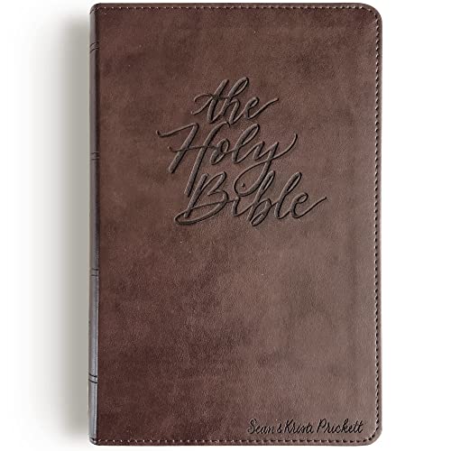 Hand Lettered and Laser Engraved ESV Large Print Bible, Red Letter Brown Cover, Includes Option to add Engraved Name, Personalized Gift for Wedding, Baptism, Graduation or Birthday