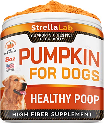 STRELLALAB Pumpkin for Dogs - 8.1oz High Fiber Powder Supplement - Stool Consistency and Softener - Diarrhea, Constipation, Upset Stomach, Food Sensitivity, Scoot - Digestion Support - Made in USA