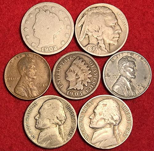 1883 to 1959 P&D Collectible Coin lot - 7 coin lot - includes copper, nickel and silver-nickel coins - All Collectible Coins - Pennies and Nickels, US Mint - Good to Uncirculated