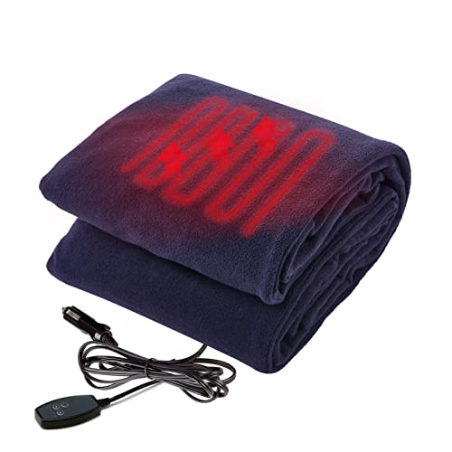 Big Hippo Electric Car Blanket 12V Heated Car Blanket with Fast Heating Level Electric Blanket for Car Truck SUV RV Car Electric Blanket, Navy Blue, 58" x 42"